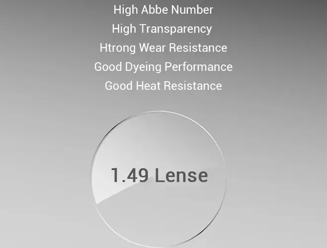 Especificación de lentes bifocales recetados 1.49 CR39 Flat Top sin recubrimiento para présbitas.