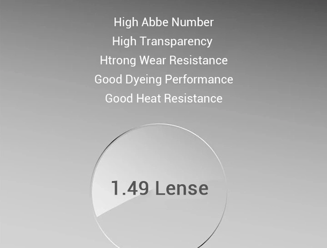 Especificación de lentes para anteojos: bifocal de segmento redondo, CR39 índice 1.49, prescripción sin recubrimiento